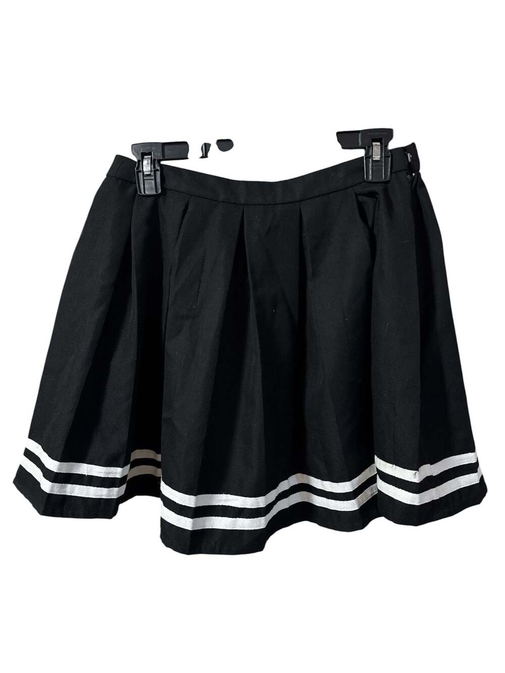 Hot Topic Black Pleated Cheer Mini Skirt with White Stripe Trim Medium